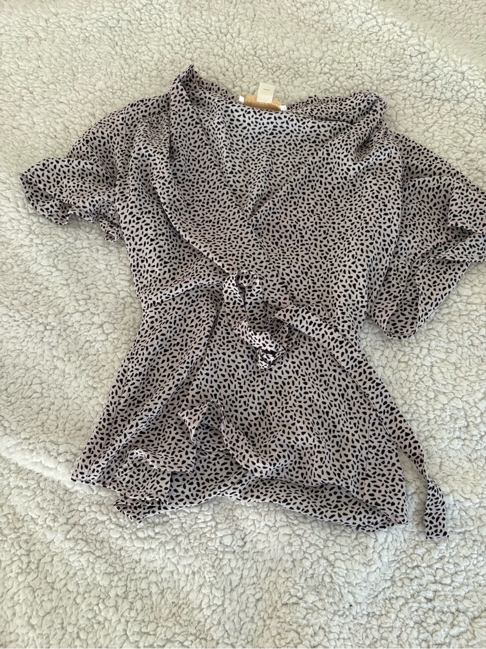 Monteau Taupe Wrap Blouse with Black Spot Print